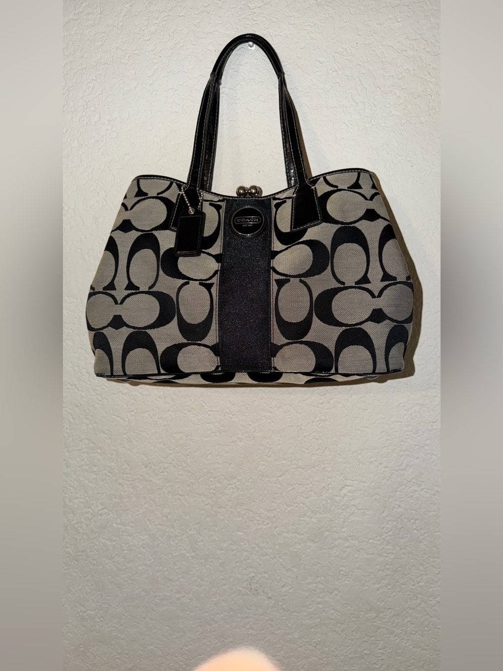 Coach Signature Canvas Tote in Black and Gray